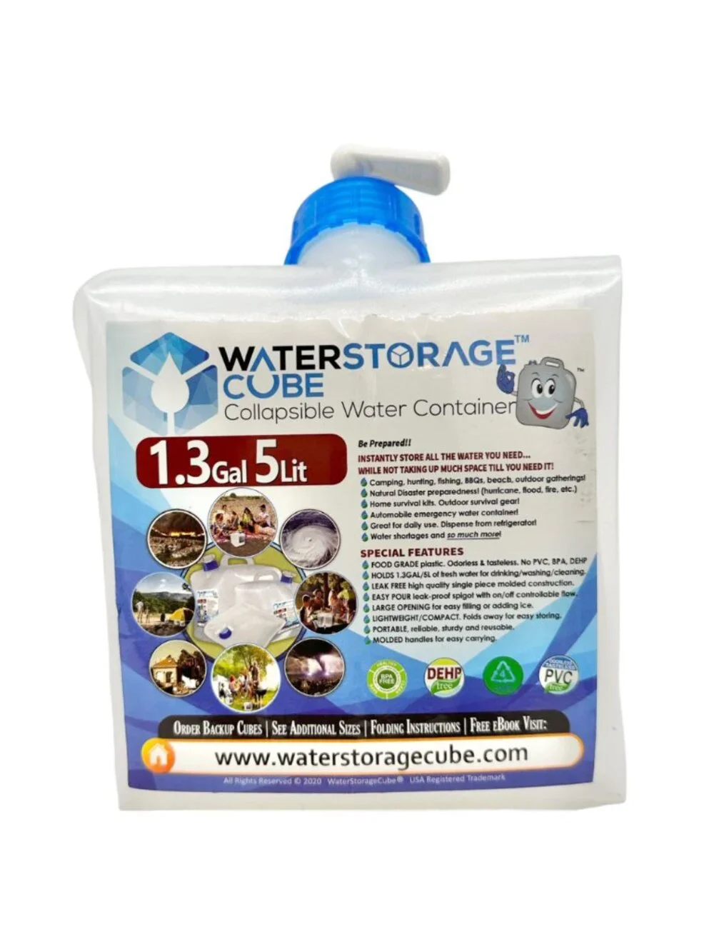 WaterStorage Cube Collapsible 1.3 Gallon 5 Liter Water Container Spigot Portable